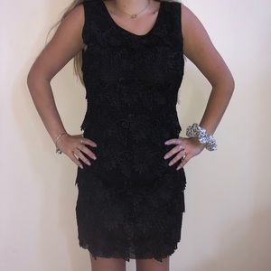 Black Feathered Body Con Dress - medium
